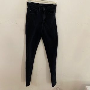 High waisted cotton material pants. Very dark blue/black